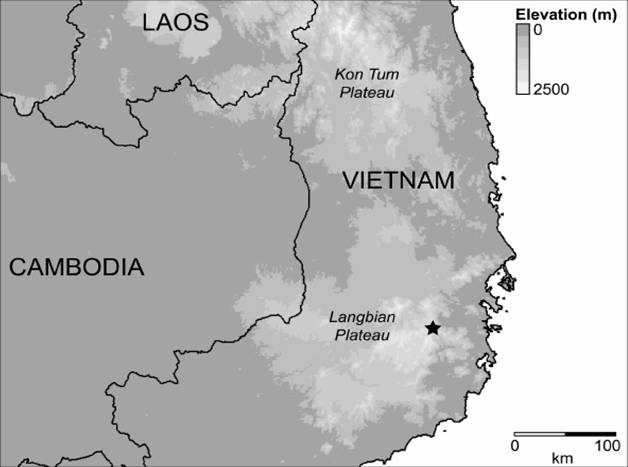 Bidoup-Nui Ba National Park, Langbain Plateau, Lam Dong Province, Vietnam — Collection site
